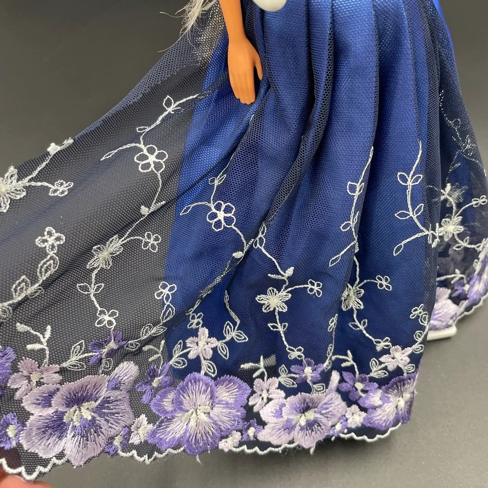 Blue Barbie Embroidered Floral Dress